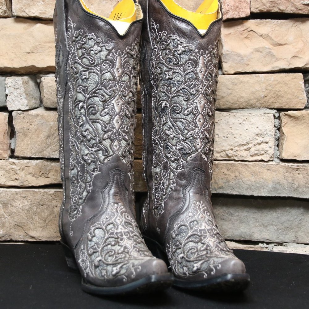 Corral Ladies Black & Grey Inlay Embroidery & Stud
